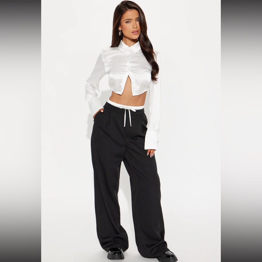 Women's Black Double Waistband Trousers